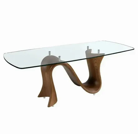 Tables Salle à Manger - Table à manger ovale en forme de tonneau en verre trempé et noyer - ILARIA.I