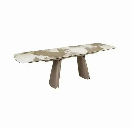 Tables Salle à Manger - Table à manger ovale extensible en forme de tonneau en marbre céramique et acier taupe métallisé - ILARIA.I