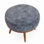 Ottomans - Zoya - Teakwood Round Ottoman with Astronaut Blue Fabric - LES NOUVELLES GAMBETTES TEST 29/04