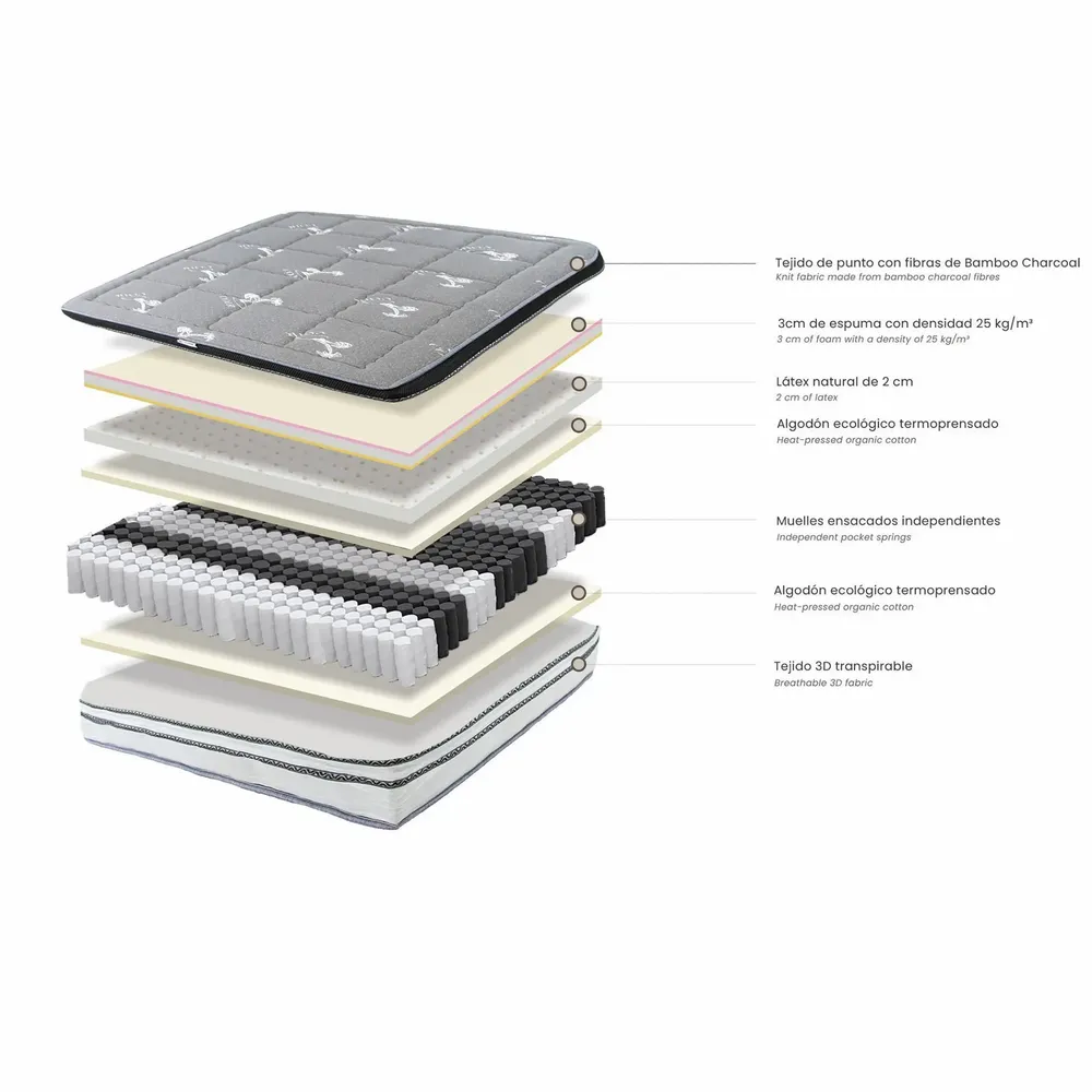 Hotel bedding - Hybrid mattress with natural latex and independent pocket springs 160x200 - ILARIA.I