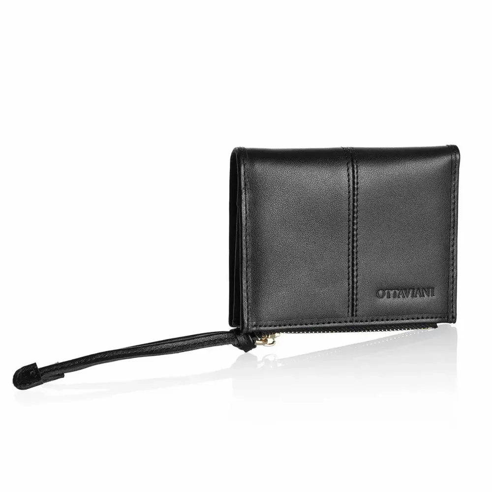 Design objects - Black genuine leather compact wallet - ASIATIDES