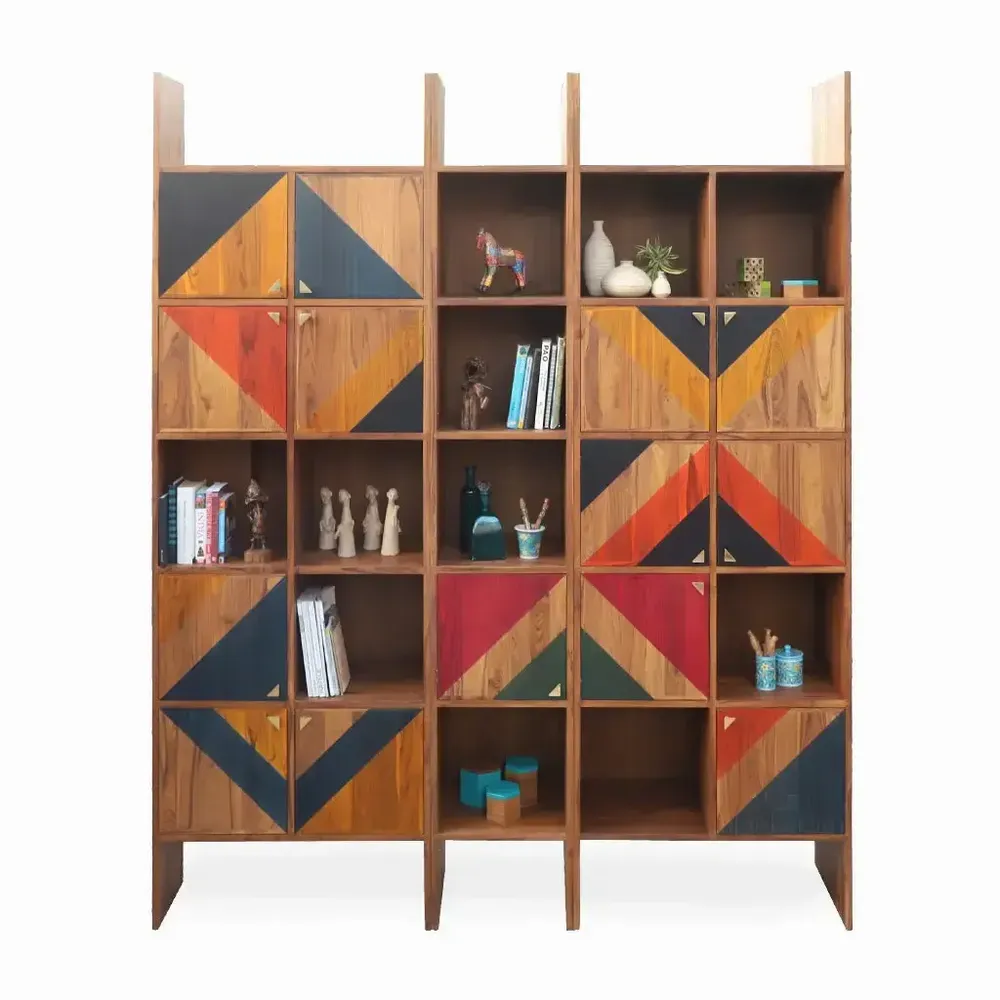 Bookshelves - Nelio Teakwood Storage Unit with Multicolor Fronts - LES NOUVELLES GAMBETTES TEST 29/04
