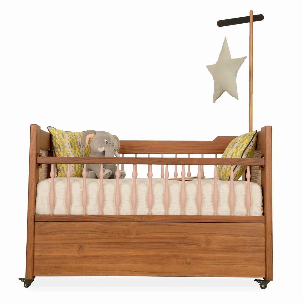 Chambres d'enfants - Berceau en teck avec tissu blanc Pepe - LES NOUVELLES GAMBETTES TEST 29/04