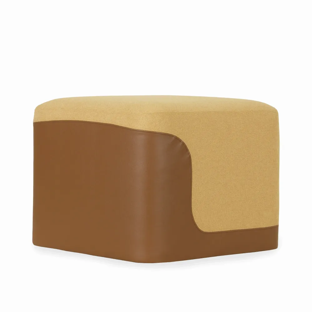 Poufs - Pouf - Ottoman carré en cuir marron et tissu jaune - LES NOUVELLES GAMBETTES TEST 29/04