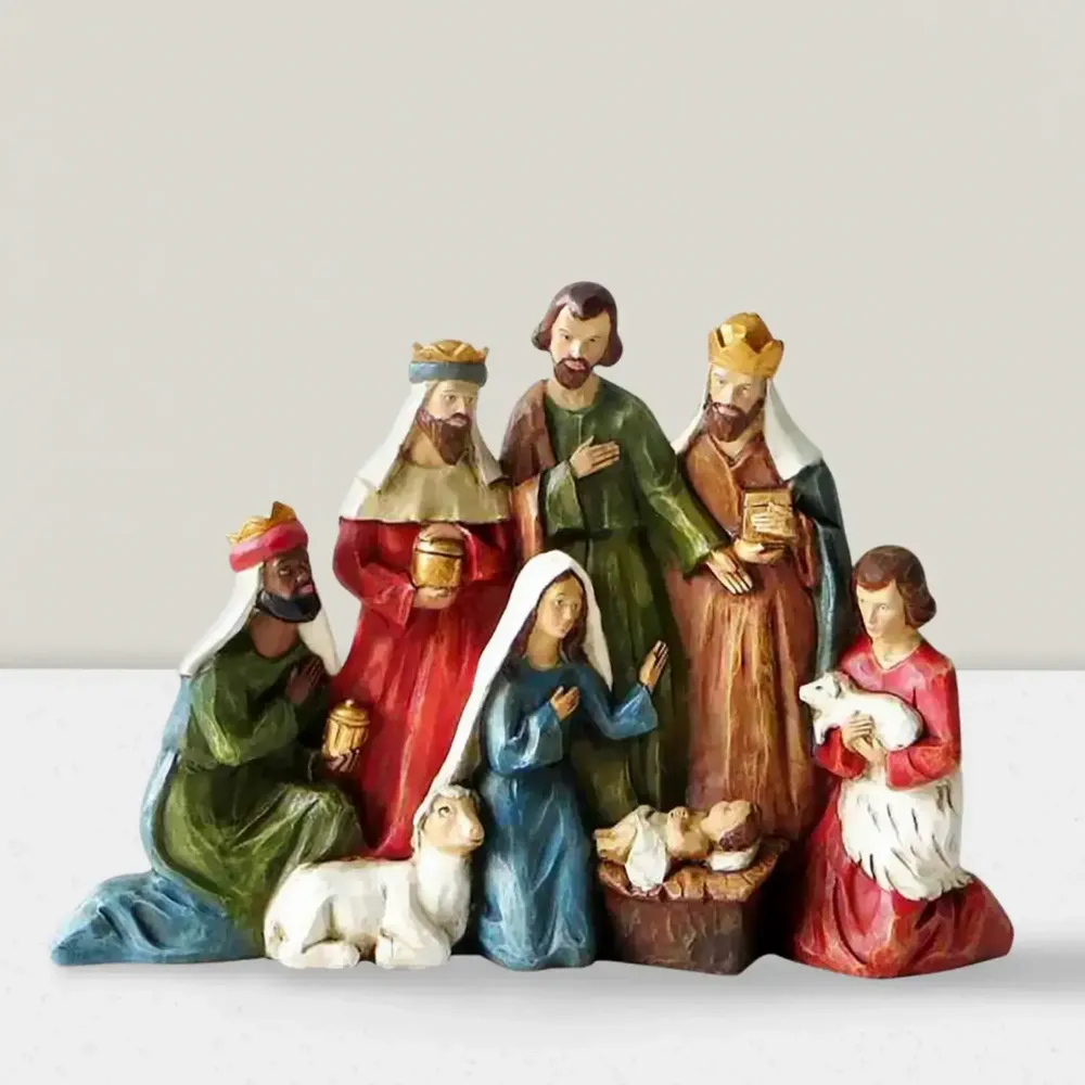 Nativity scenes and santons - Compact Nativity Scene Figurine – Hand-Painted One-Piece Design - LES LUMIERES DU TEMPS