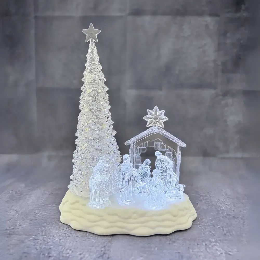 Nativity scenes and santons - LED Musical Nativity Scene with Tree – Crystal Look & Glitter Base - LES LUMIERES DU TEMPS
