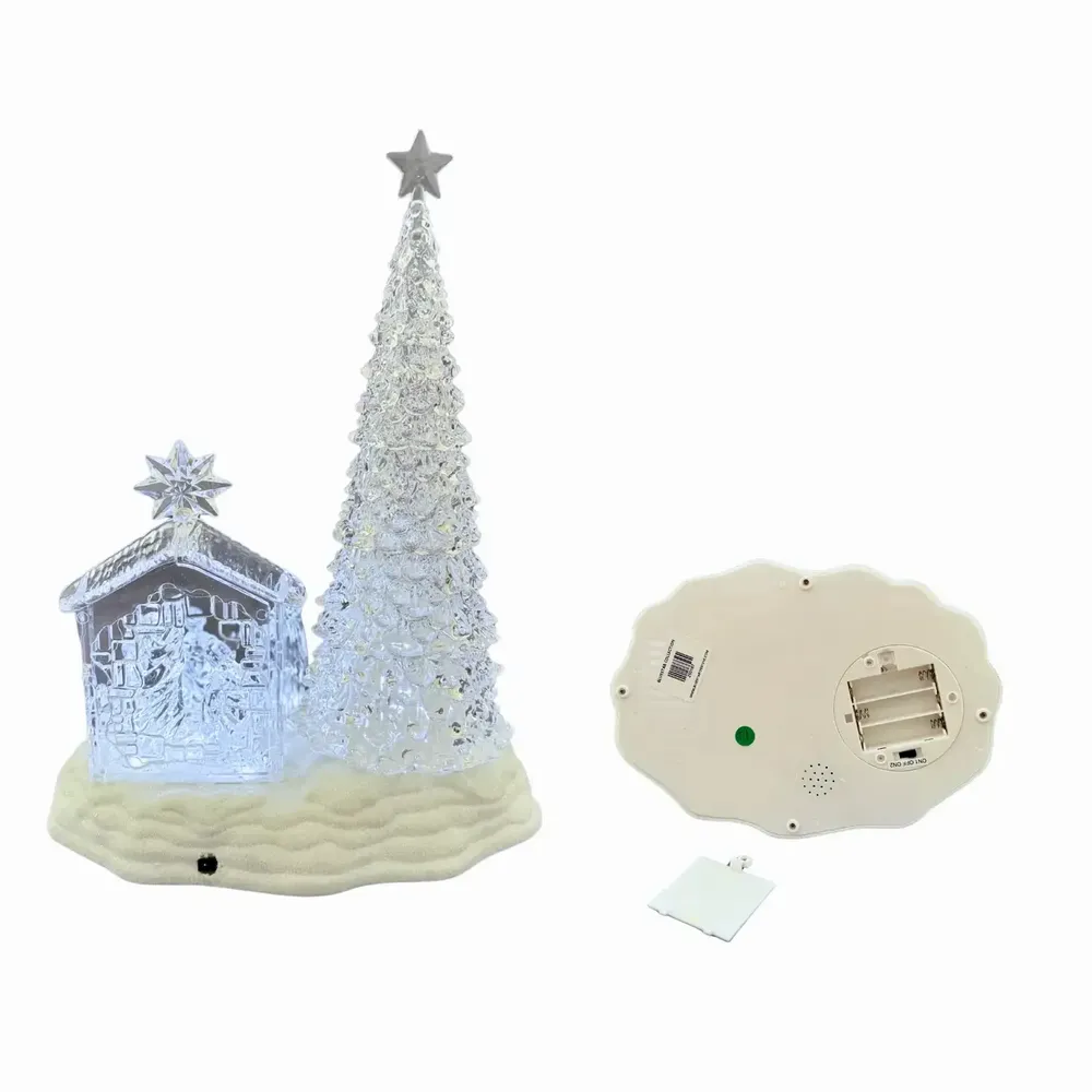 Nativity scenes and santons - LED Musical Nativity Scene with Tree – Crystal Look & Glitter Base - LES LUMIERES DU TEMPS
