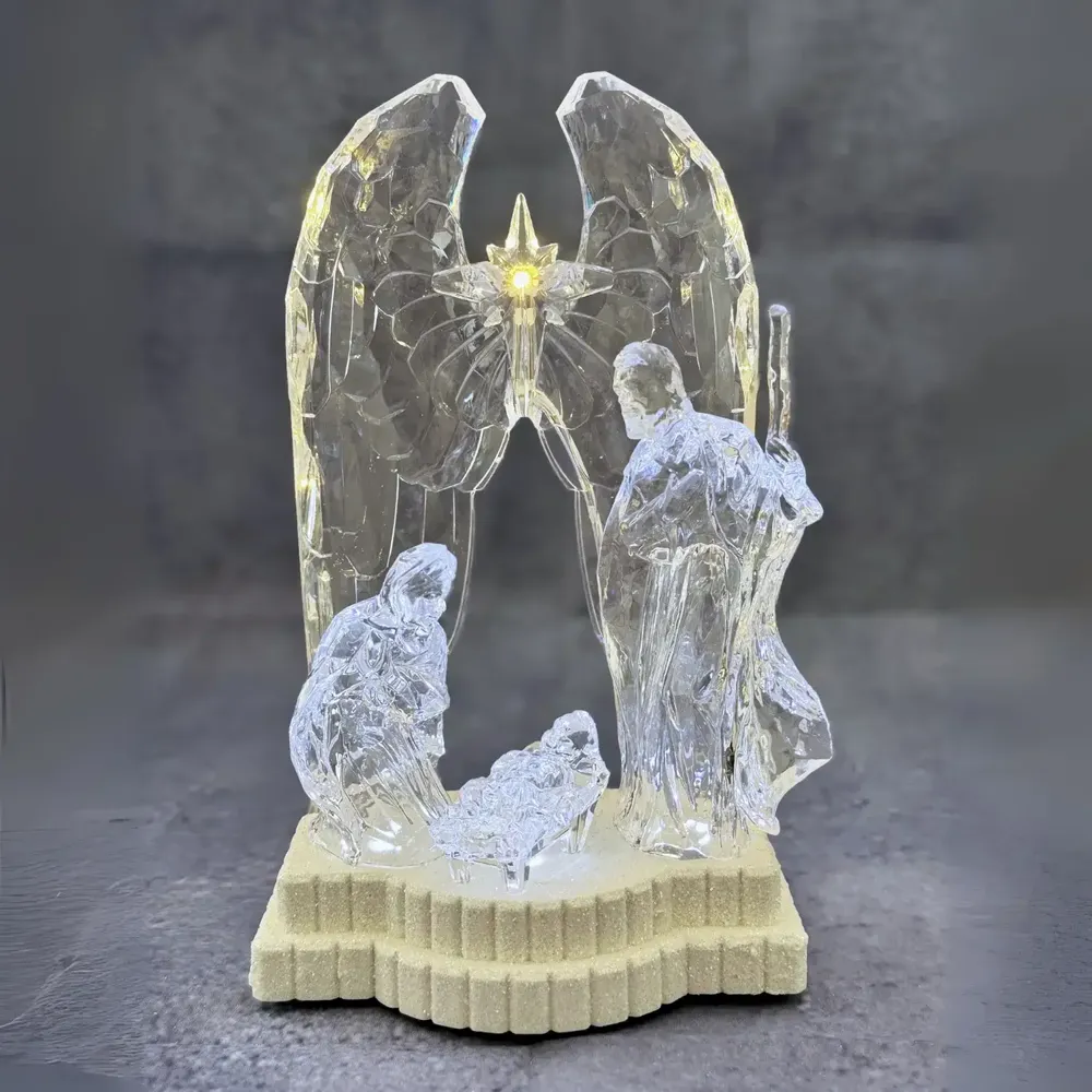 Nativity scenes and santons - Crystal-Style LED Nativity with Angel Wings – Light & Music Feature - LES LUMIERES DU TEMPS