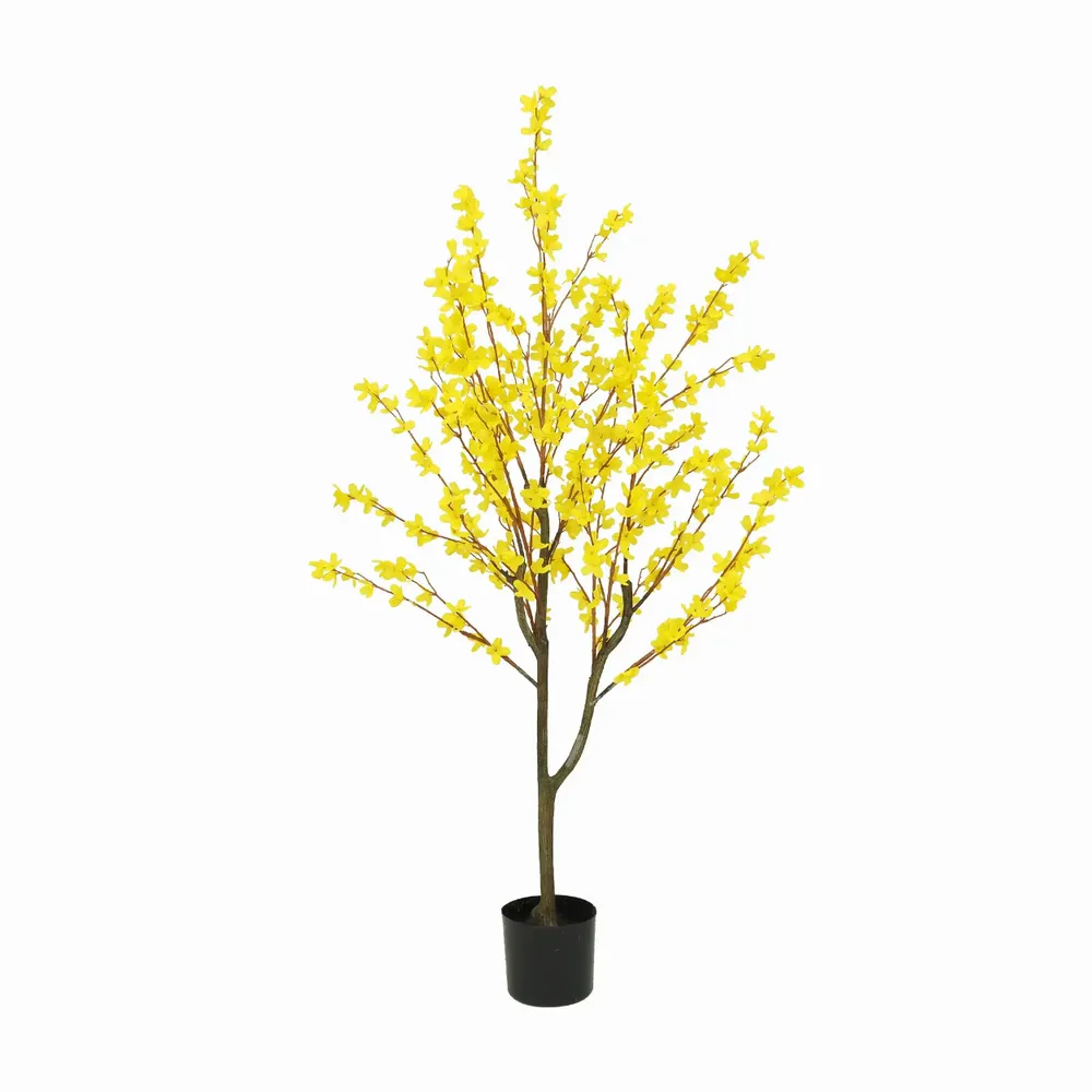 Décorations florales - Forsythia artificiel en pot plastique noir – Jaune - ILARIA.I