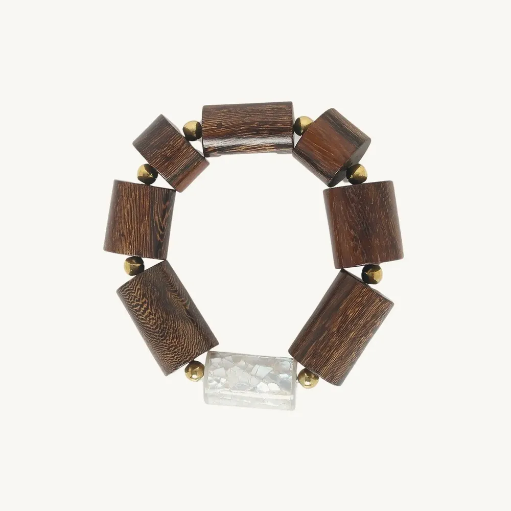 Jewelry - Stretch bracelet with 8 elements wood & shell - Okawa - ILARIA.I