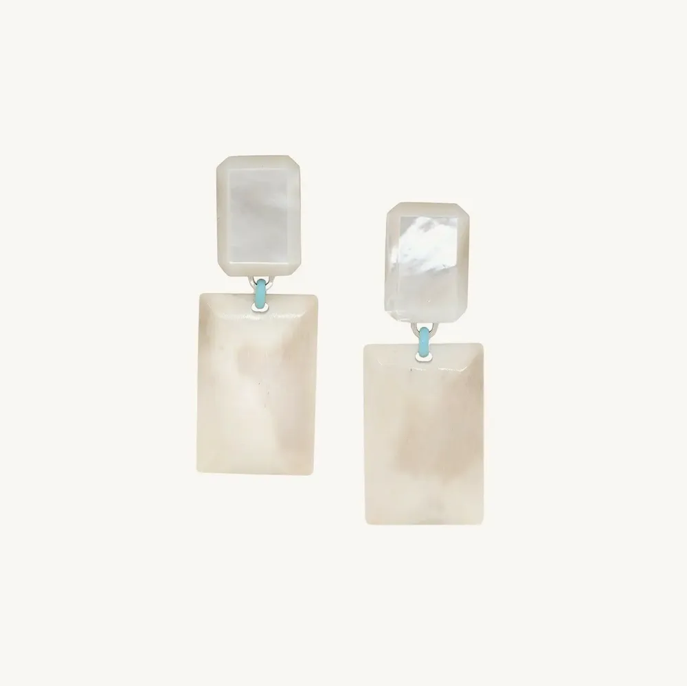 Bijoux - Boucles d'oreilles clips 2 rectangles Nacre et os - Milos - ILARIA.I