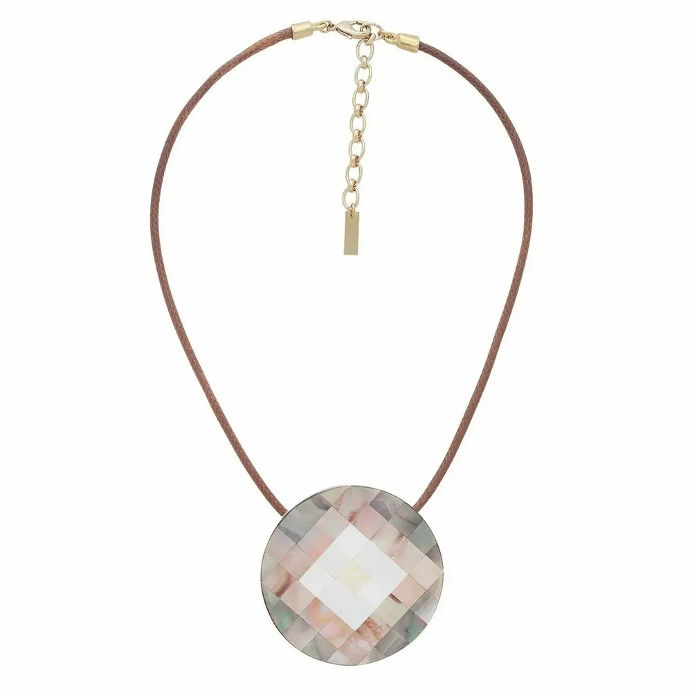 Jewelry - Round pendant necklace with brown cord neckline - San Lazzaro - ILARIA.I