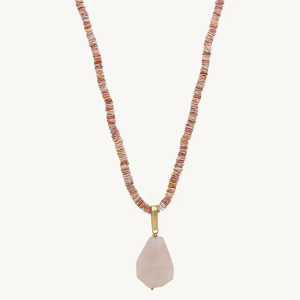 Jewelry - Long necklace with rose quartz pendant - Spiaggia Rosa - ILARIA.I