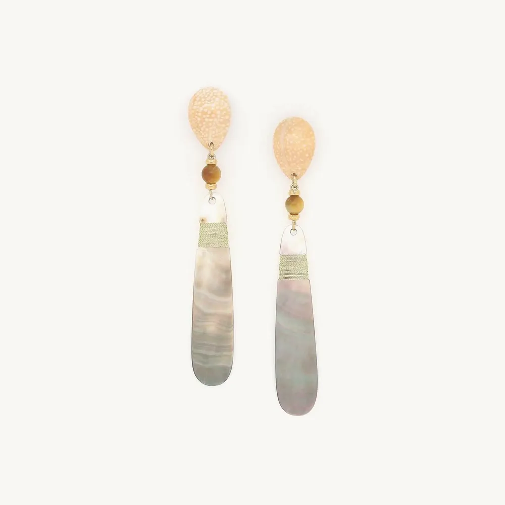 Bijoux - Boucles d'oreilles poussoir longues pendant nacre noire - Alegria Beach - ILARIA.I