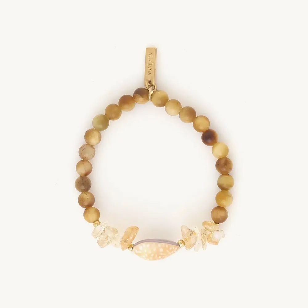 Jewelry - Stretch bracelet with citrin & cypraea - Alegria Beach - ILARIA.I