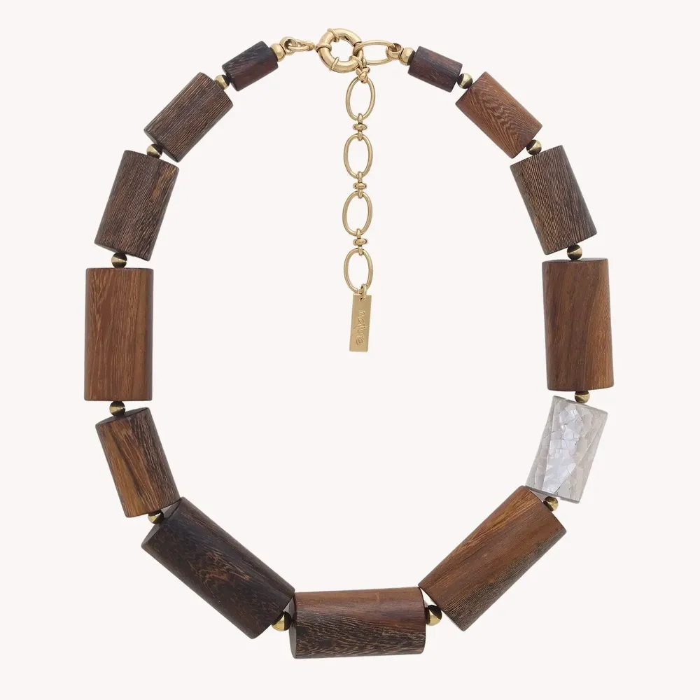 Jewelry - Wood & shell tube plastron necklace - Okawa - ILARIA.I