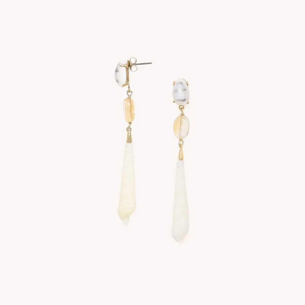 Jewelry - Post earrings with citrine & Terebra punctatostriata - Alona - ILARIA.I