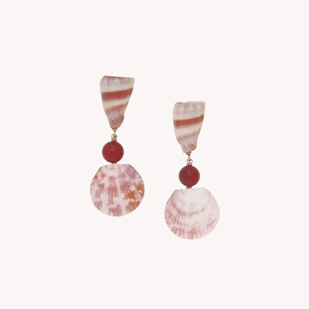 Jewelry - Post earrings shelles & red agate - Alona - ILARIA.I
