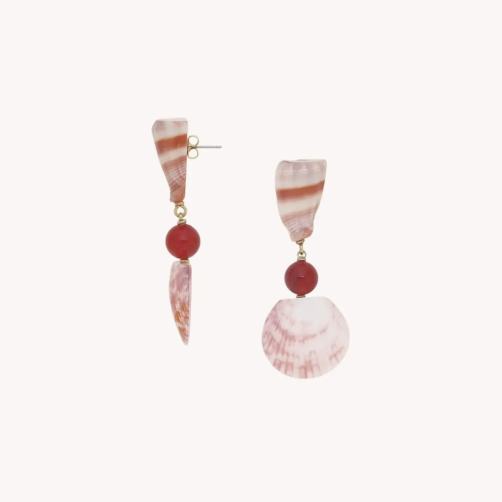 Jewelry - Post earrings shelles & red agate - Alona - ILARIA.I