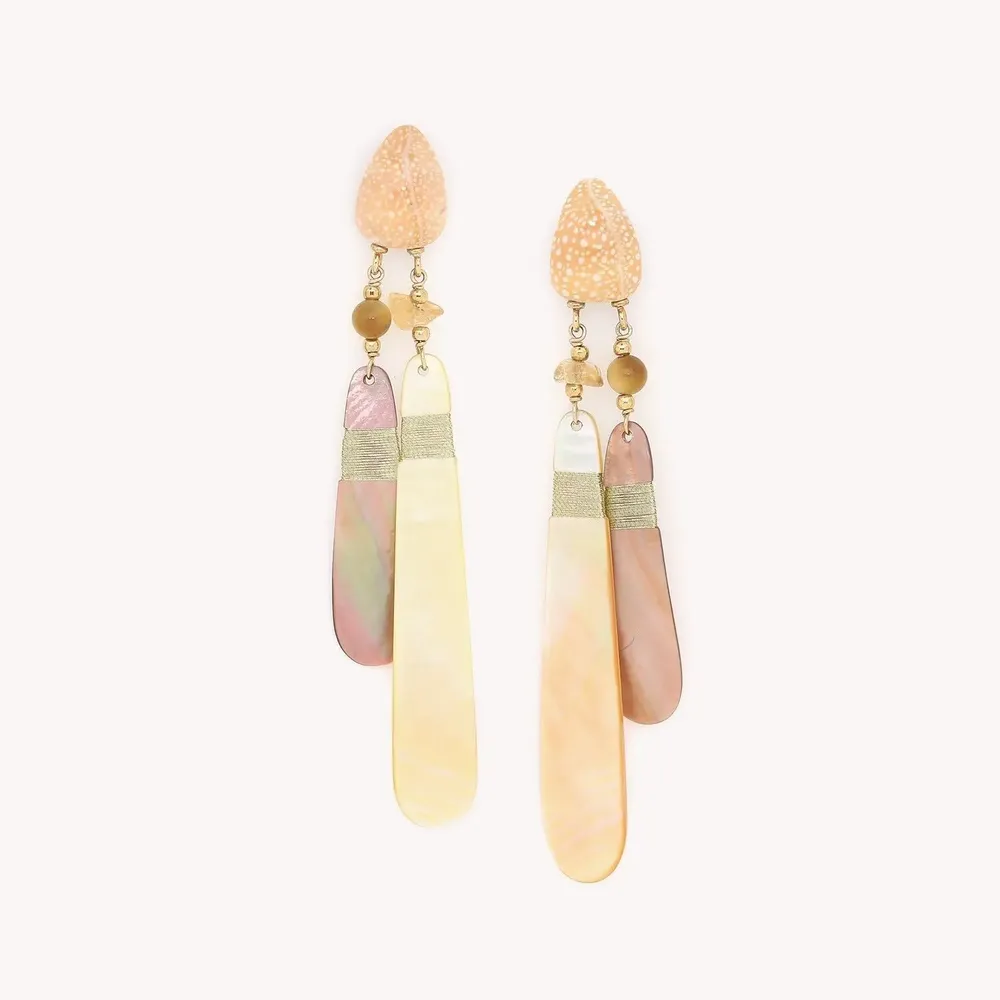 Bijoux - Boucles d'oreilles poussoir 2 pampilles en nacre - Alegria Beach - ILARIA.I