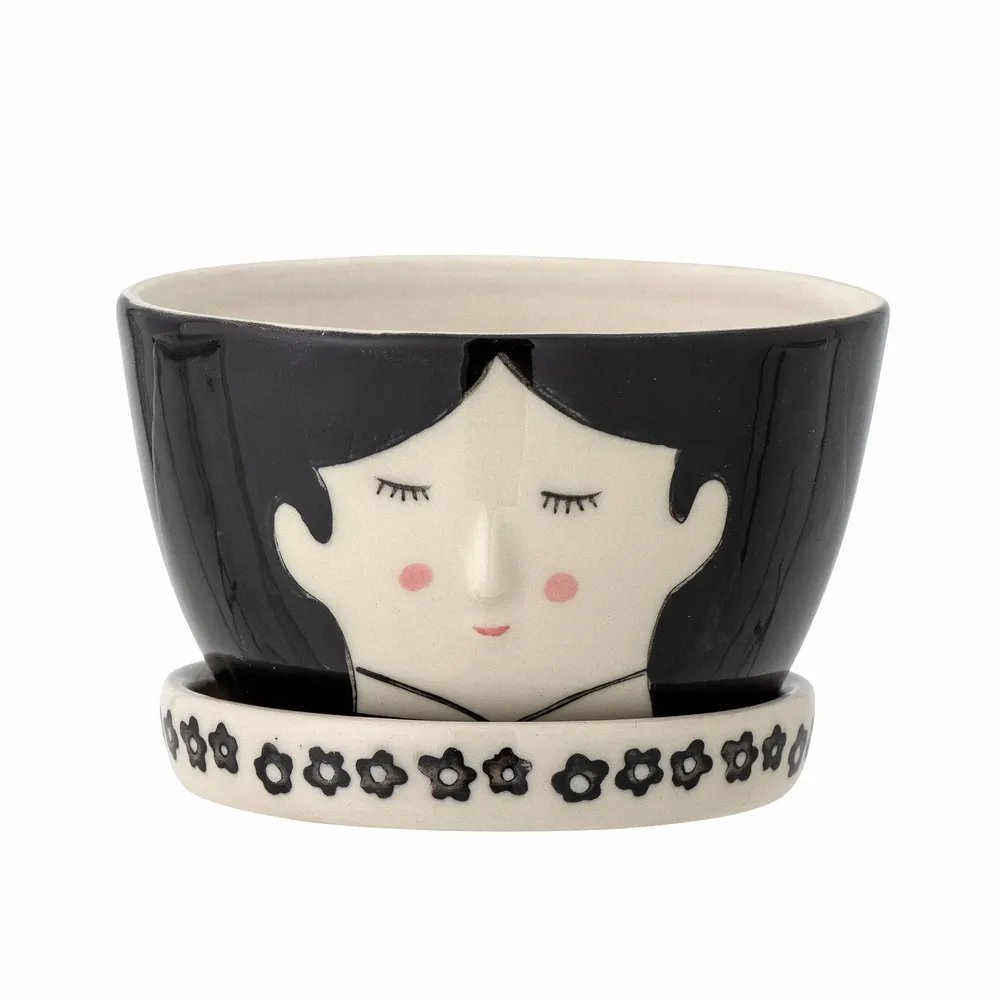 Bath accessories for children - Carolin Flowerpot w/Saucer, Black, Stoneware - ILARIA 2.0