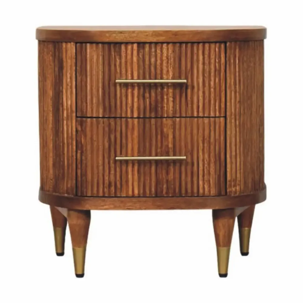 Night tables - Artisan Furniture Solid Wood Ribbed Bedside with Brass Accents - ILARIA.I