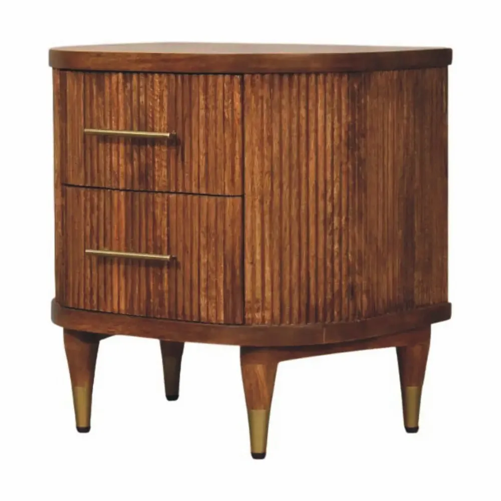 Night tables - Artisan Furniture Solid Wood Ribbed Bedside with Brass Accents - ILARIA.I