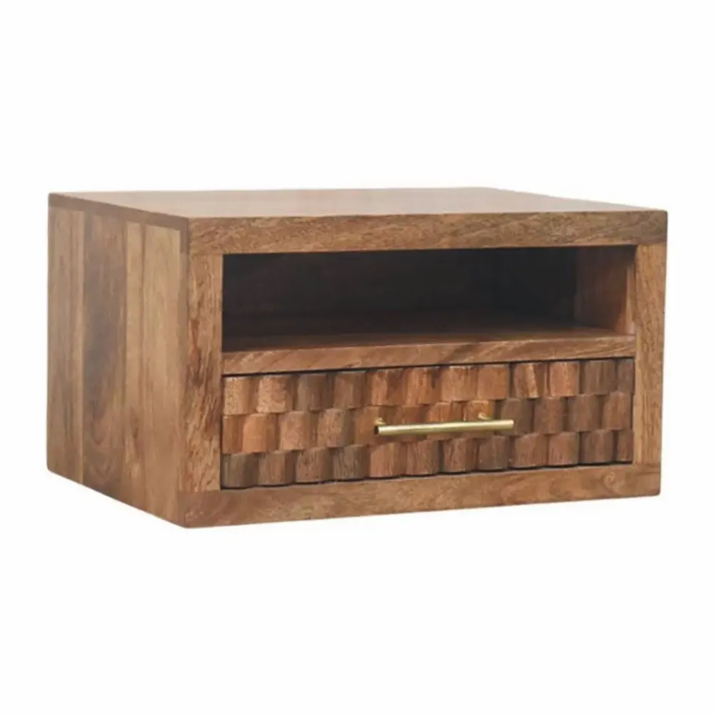 Night tables - Artisan Furniture Solid Wood Arno Wall-Mounted Nightstand in Golden Teak - ASIATIDES