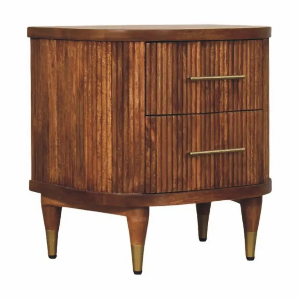 Night tables - Artisan Furniture Solid Wood Ribbed Bedside with Brass Accents - ASIATIDES