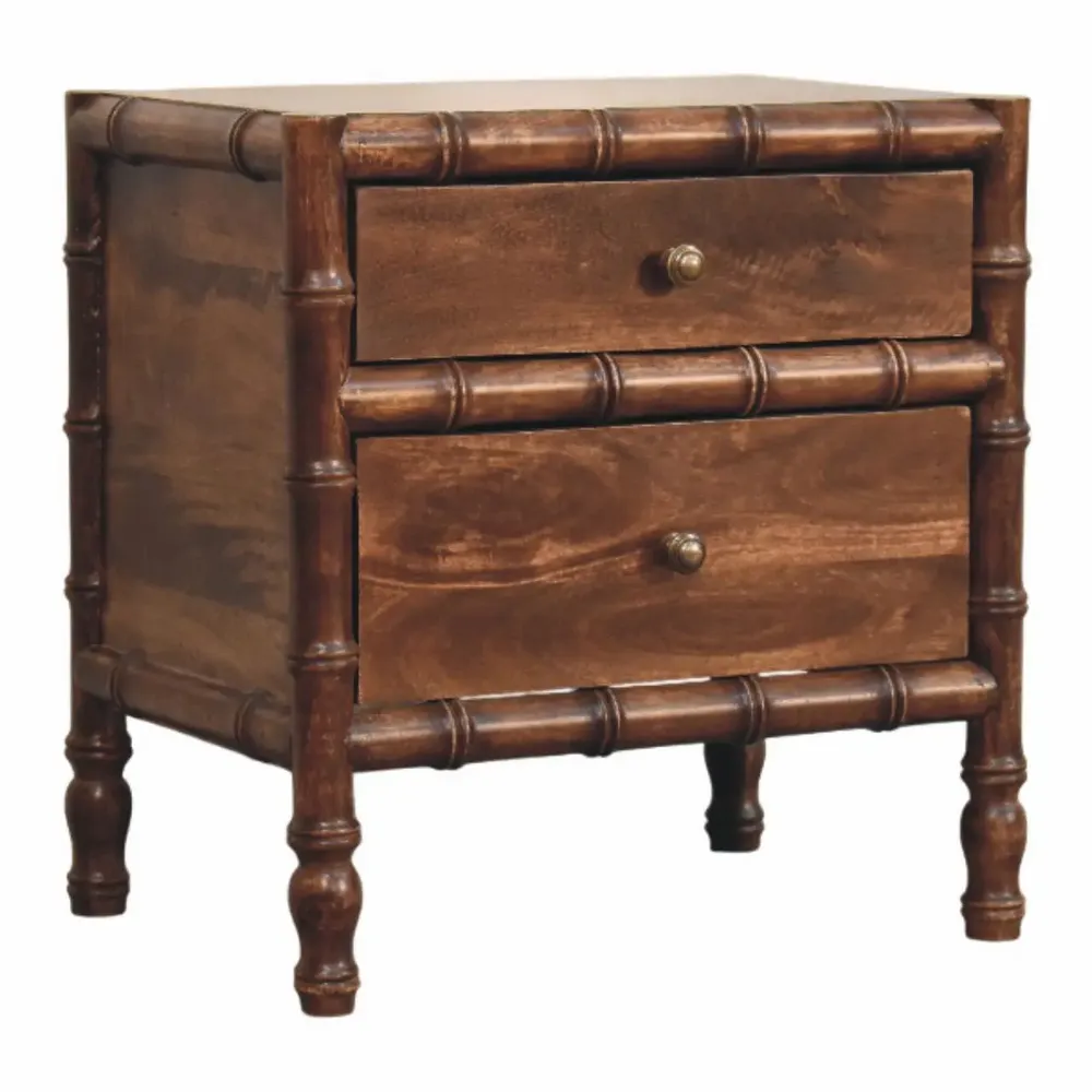 Tables de nuit - Artisan Furniture Solid Wood Table de chevet Bamboo Frame en amande torréfiée - ASIATIDES