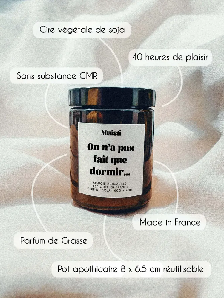 Objets de décoration - Bougie Parfumée - On n'a pas fait que dormir - Musc blanc – 160g - ILARIA.I
