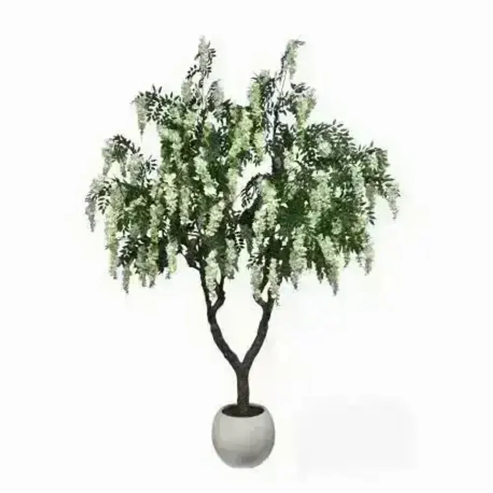 Décorations florales - Glycine artificielle en pot plastique blanc - ILARIA.I