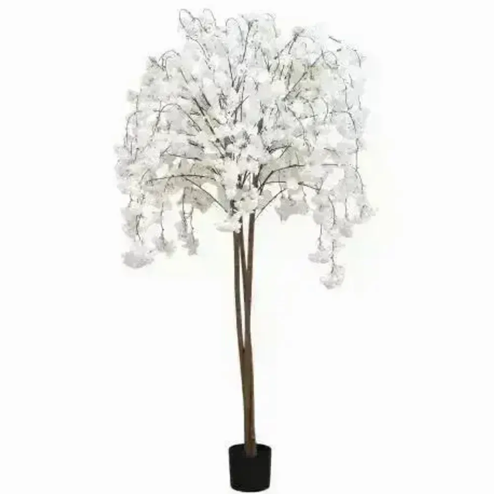 Floral decoration - Artificial cascading apple tree, black plastic pot – White - ILARIA.I