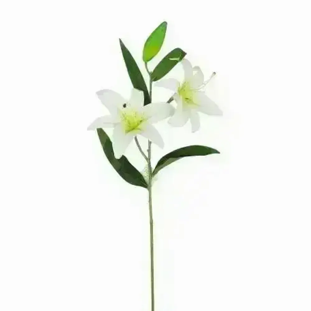 Floral decoration - Artificial lily stem – 2 flowers and 1 bud – White - ILARIA.I