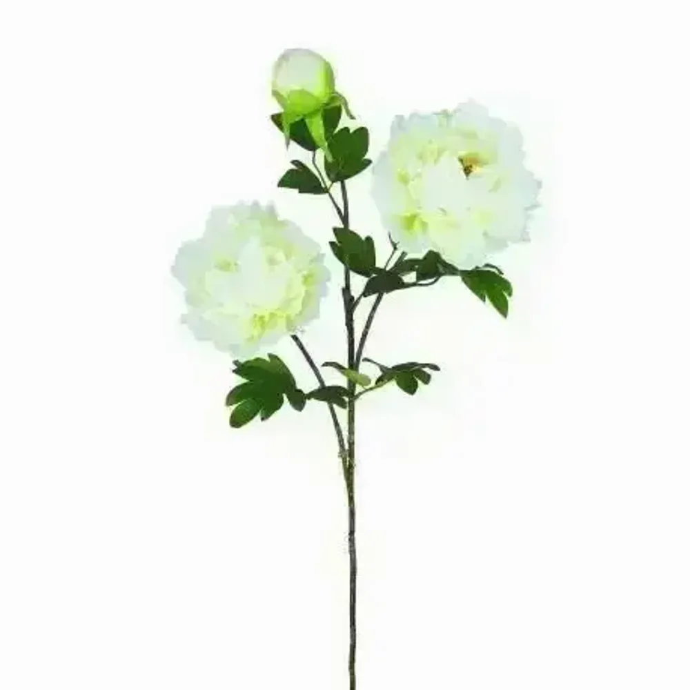 Floral decoration - Artificial peony stem – 2 flowers and 1 bud – White - ILARIA.I