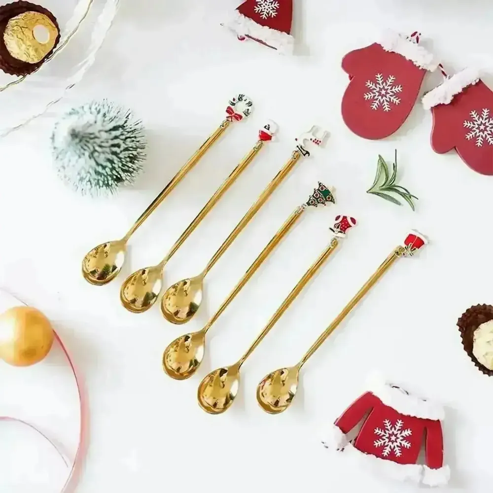 Knives - Set of 6 Christmas spoons with decoration - silver or gold - ILARIA.I