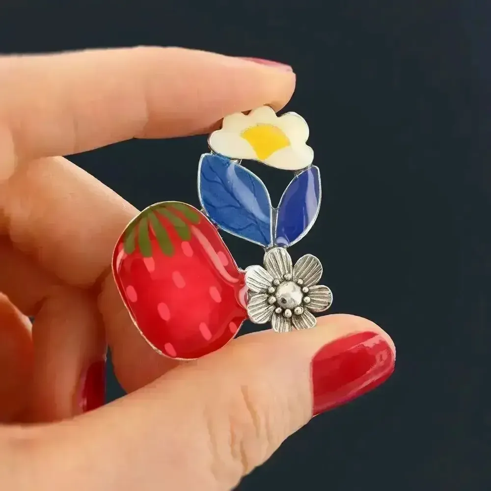 Bijoux - BROCHE DELICE COULEUR ARGENT ROUGE - ILARIA.I