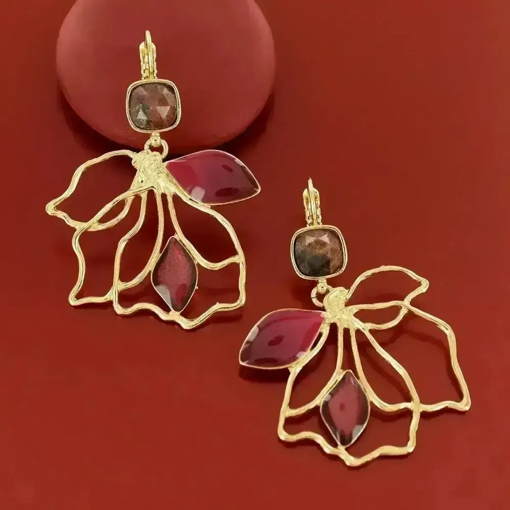 Bijoux - DORMEUSES HIBISCUS COULEUR DORE ROSE - ILARIA.I