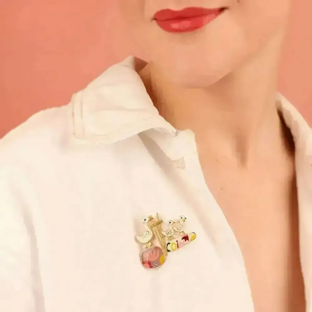 Bijoux - BROCHE PLUME COULEUR DORE MULTI - ILARIA.I