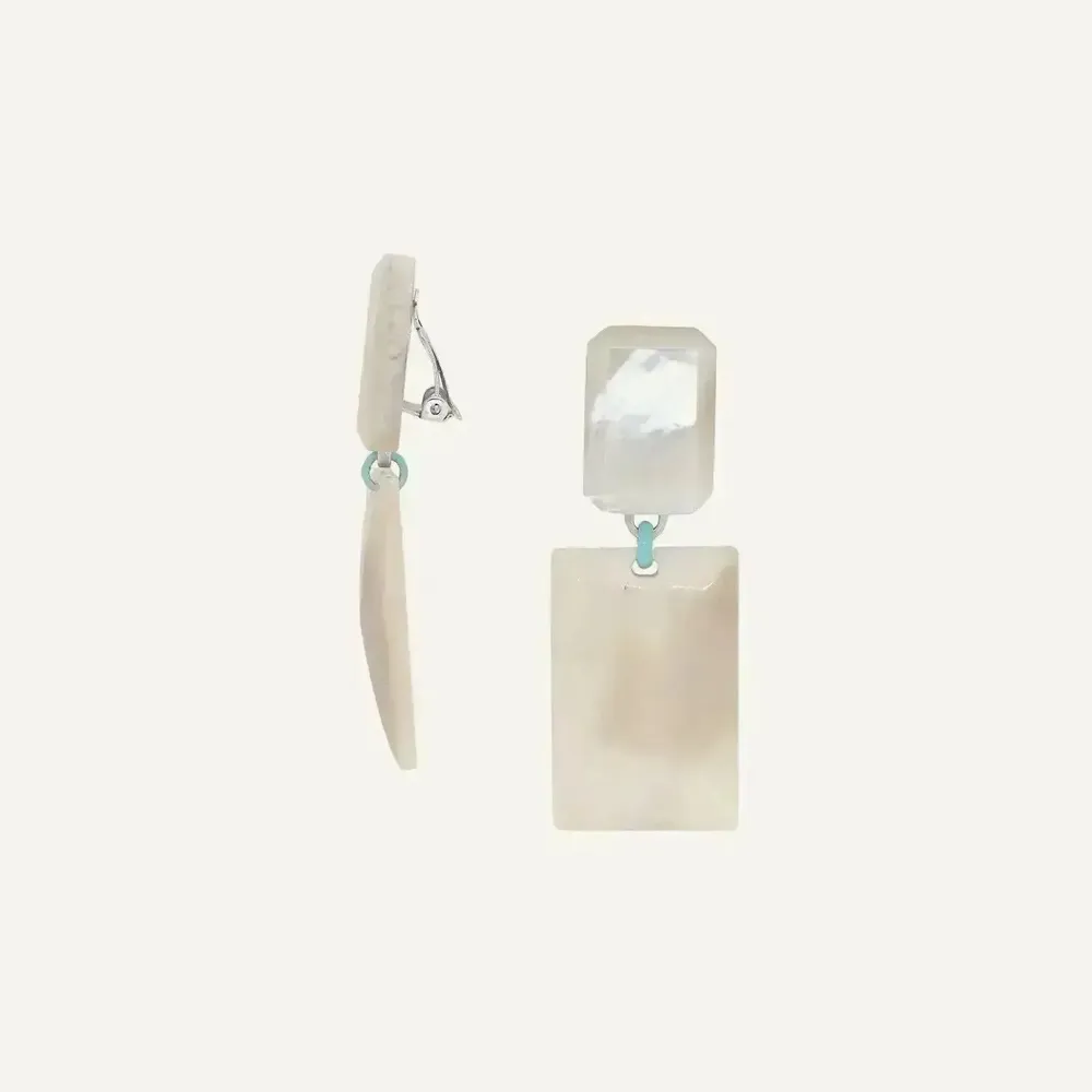 Bijoux - Boucles d'oreilles clips 2 rectangles Nacre et os - Milos - ILARIA.I