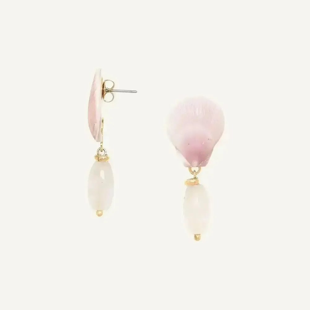 Bijoux - Boucles d'oreilles poussoir petit modèle pendant quartz rose oval - Spiaggia Rosa - ILARIA.I