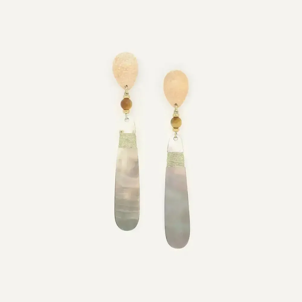 Jewelry - Long post earrings with black lip dangle - Alegria Beach - ILARIA.I
