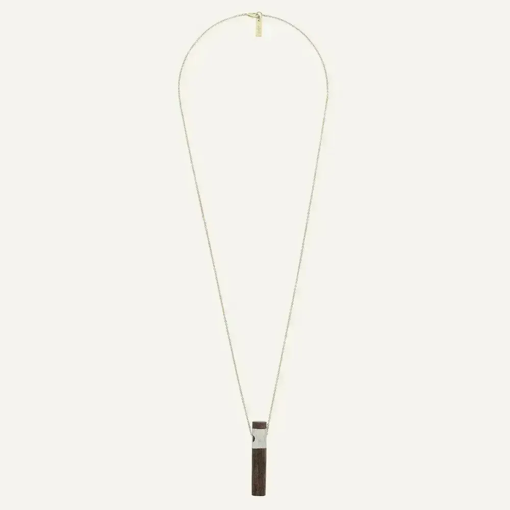 Bijoux - Collier long tube nacre & bois sur chaine dorée - Okawa - ILARIA.I