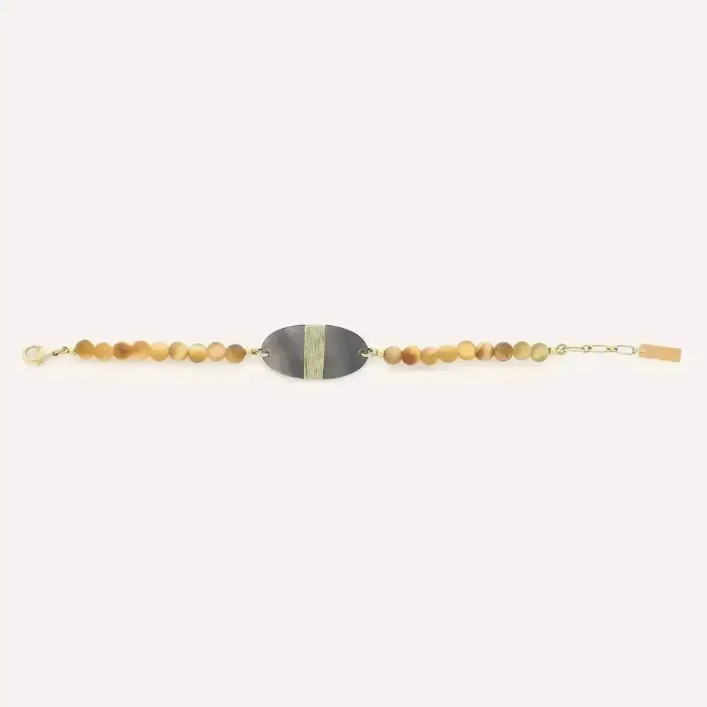 Bijoux - Bracelet ajustable médaillon nacre noire - Alegria Beach - ILARIA.I