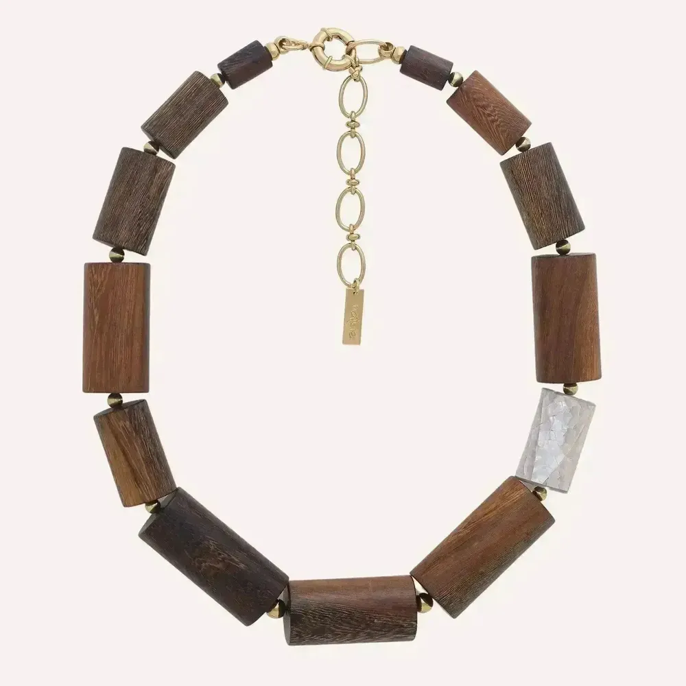 Bijoux - Collier plastron tube bois et nacre - Okawa - ILARIA.I