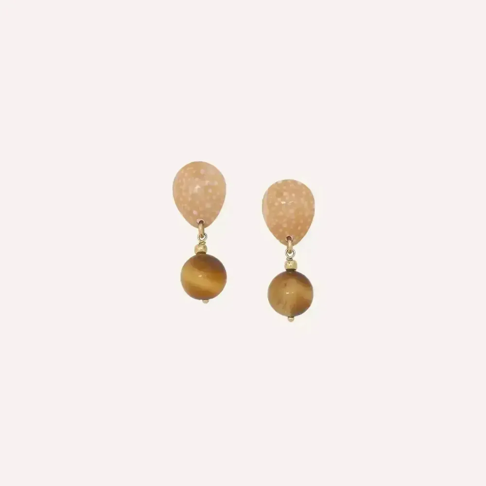 Bijoux - Boucles d'oreilles poussoir pendant oeil de tigre - Alegria Beach - ILARIA.I
