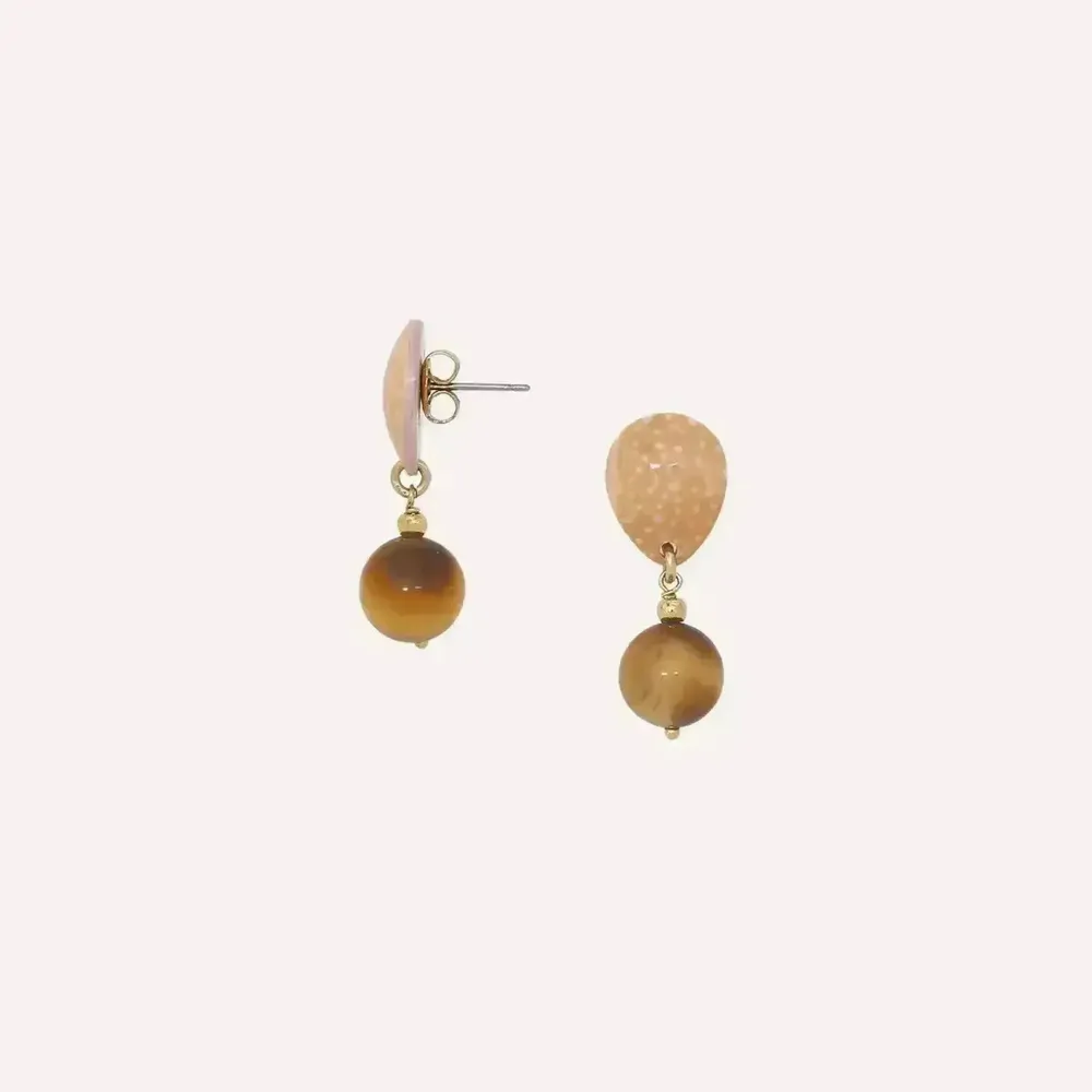 Bijoux - Boucles d'oreilles poussoir pendant oeil de tigre - Alegria Beach - ILARIA.I