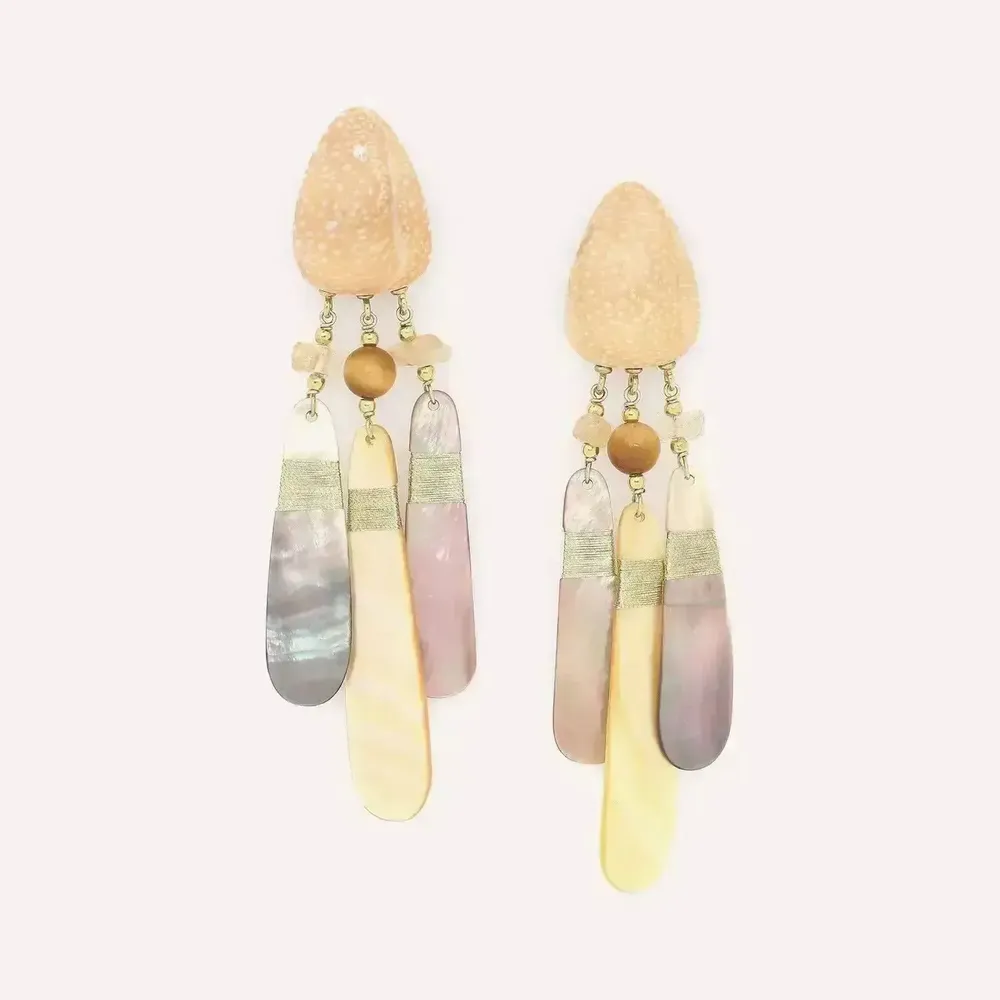 Bijoux - Boucles d'oreilles poussoir 3 pampilles en nacre - Alegria Beach - ILARIA.I
