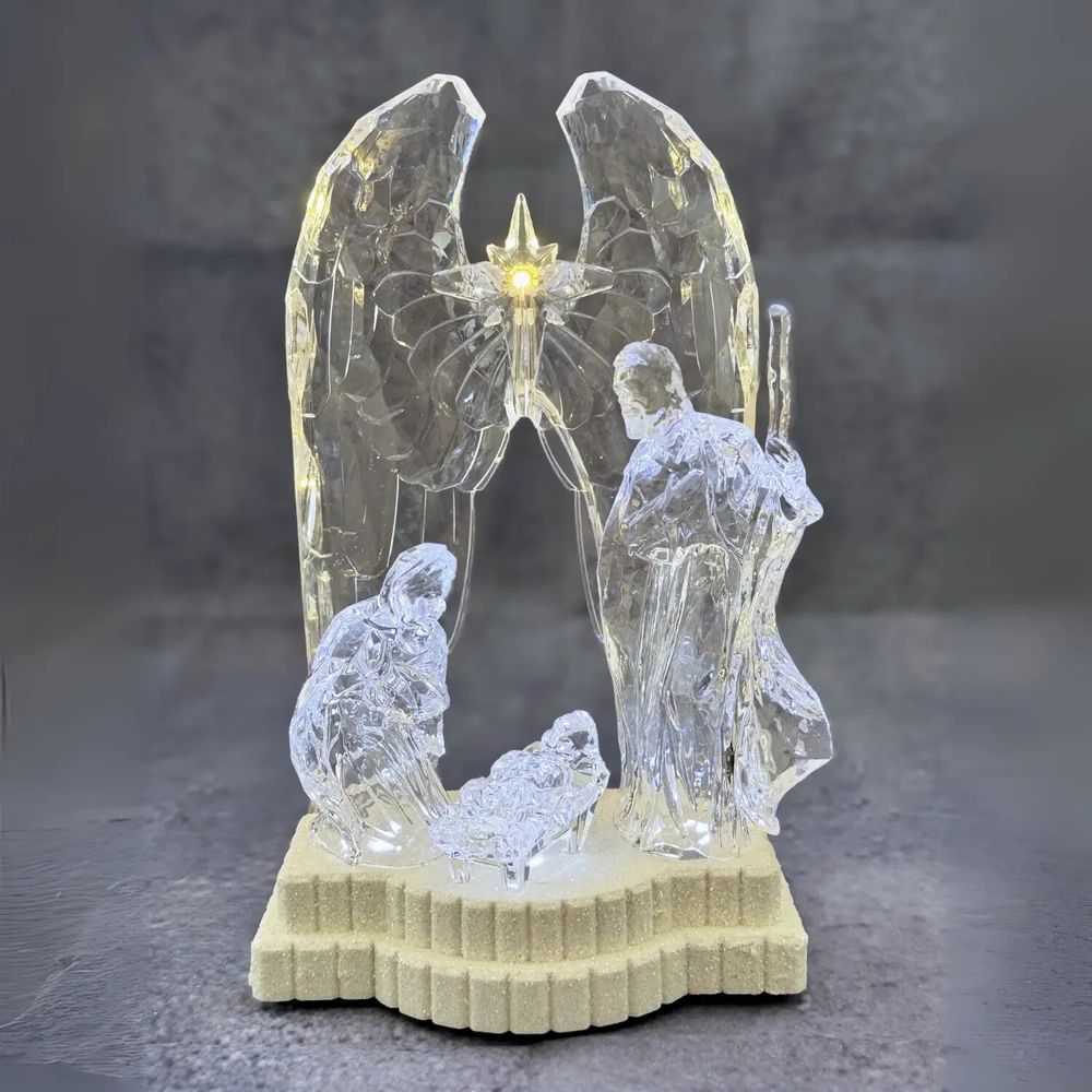 Crèches et santons - Crèche LED Style Cristal avec Ailes d’Ange – Lumière et Musique - LES LUMIERES DU TEMPS