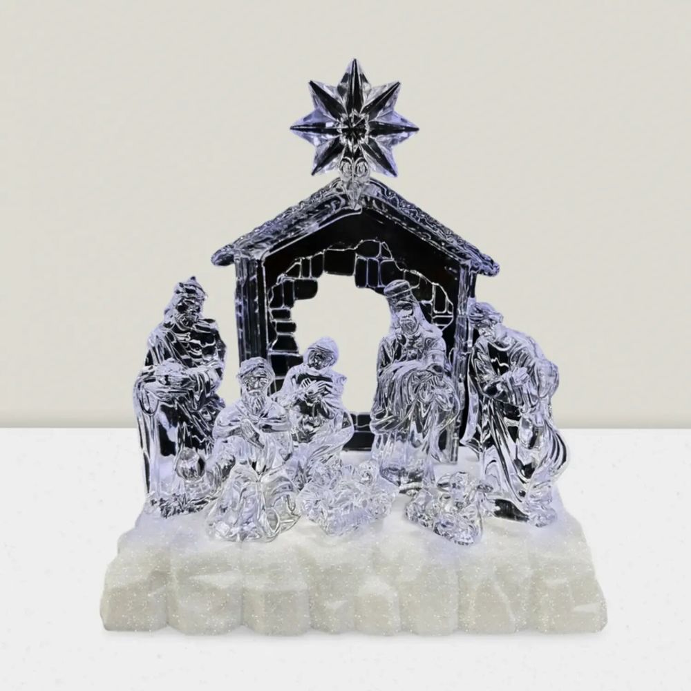 Nativity scenes and santons - Crystal-Style LED Nativity Scene – Lighted with Music & Star Detail - LES LUMIERES DU TEMPS